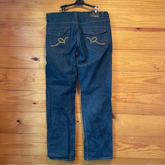 Rocawear Men’s Dark Wash Back Pocket Flap Straight Leg Jeans 38x34 - Picture 2 of 9